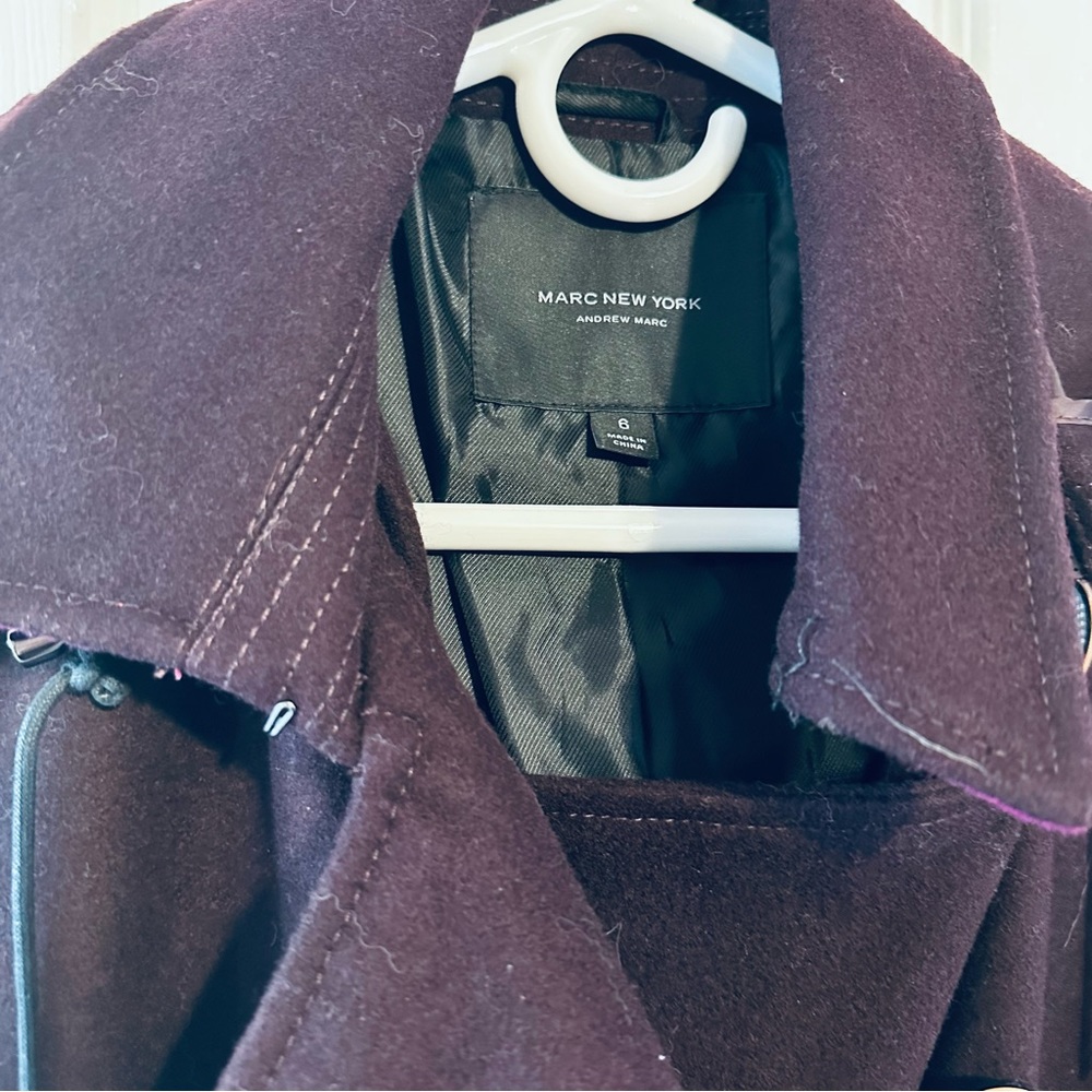 Marc New York Andrew Marc dark purple wool pea coat Size 6 NWOT